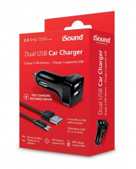 Isound Cargador de Coche 2.4+Cable USB Negro - Envío Gratuito