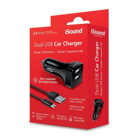 Isound Cargador de Coche 2.4+Cable USB Negro - Envío Gratuito