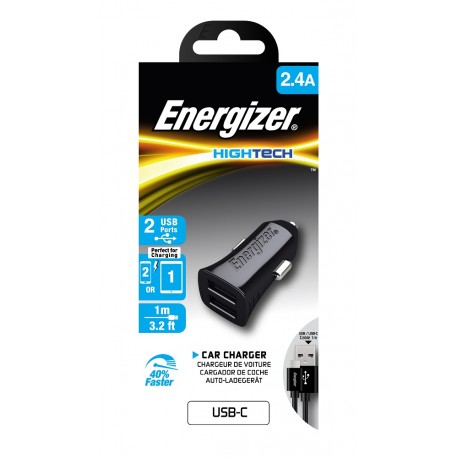 Energizer Cargador para automóvil + Cable Tipo C Negro - Envío Gratuito