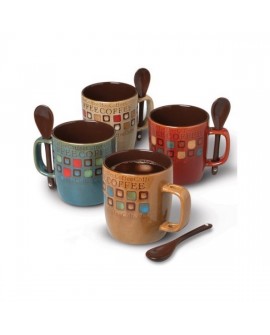 Gibson Set de tazas para café americano 8 piezas con cuchara Distintos colores - Envío Gratuito