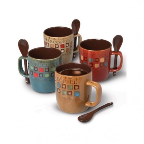 Gibson Set de tazas para café americano 8 piezas con cuchara Distintos colores - Envío Gratuito