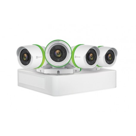 Ezviz DVR de 8 canales, 4 cámaras de 3MP y 1 TB de almacenamiento Blanco/Verde - Envío Gratuito