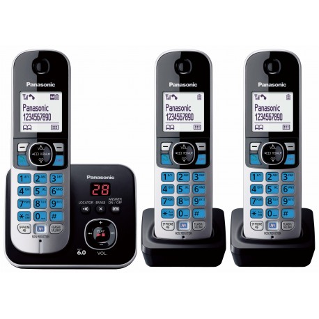 Panasonic Teléfono inalámbrico KX-TG6823 Triple Con contestadora Negro - Envío Gratuito